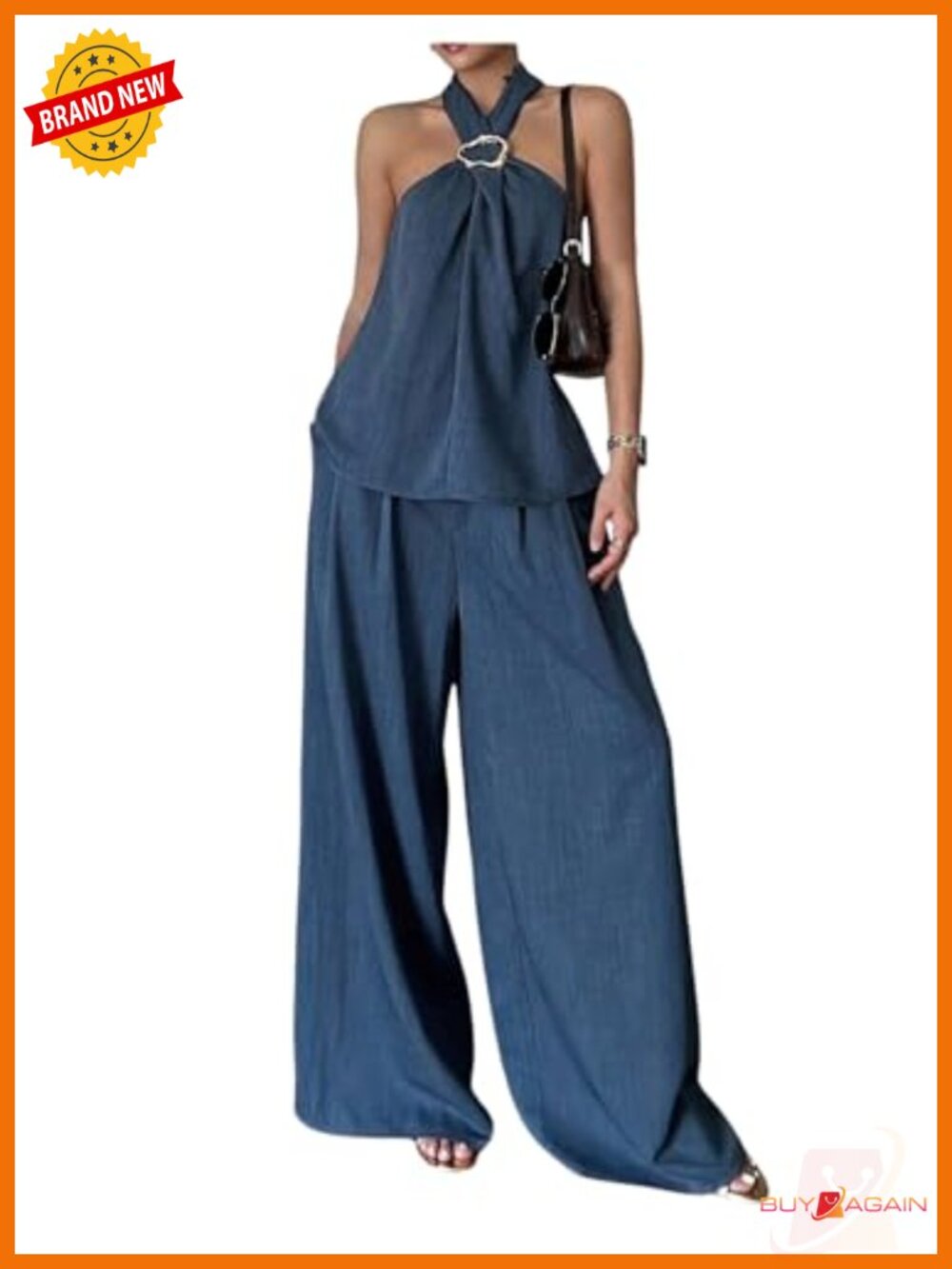 Two Piece Halter Tank Top and Wide Leg Pant Set Women Matching Outfit